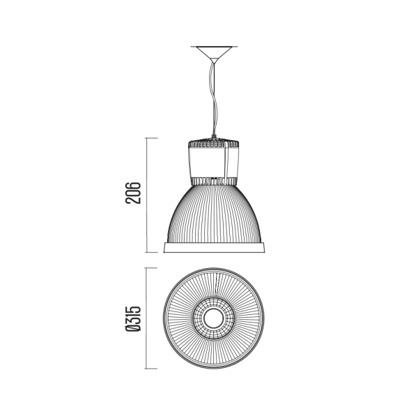 Technical drawing of the Light4U Bryan Pendant suspended luminaire.