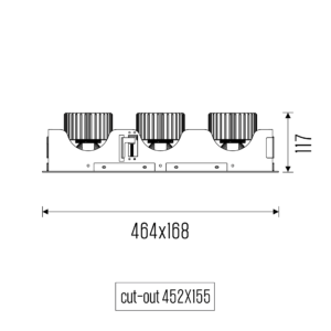 Technical drawing of the Cardan S Three HE downlight luminaire.